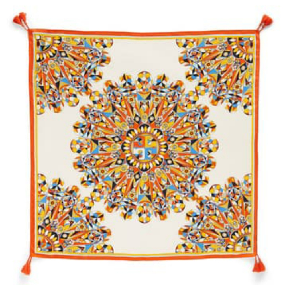 NWT Tory Burch Psychedelic Geo Tasseled Silk Scarf - Picture 5 of 5